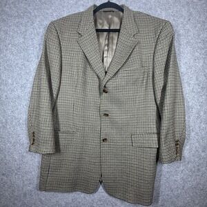 Hart Schaffner & Marx Mens 43R Tweed Wool Houndstooth Sport Coat Beige Black